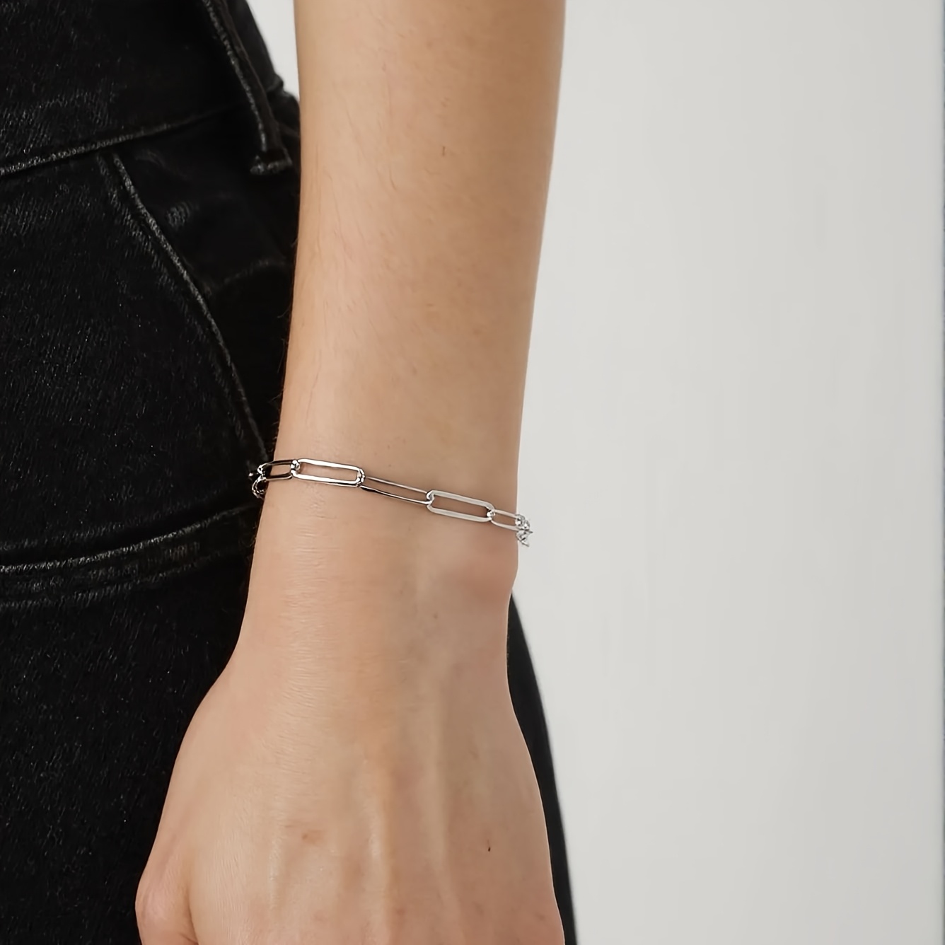 925 Silver Paper Clip Bracelet Adjustable Stackable Minimalist Jewelry